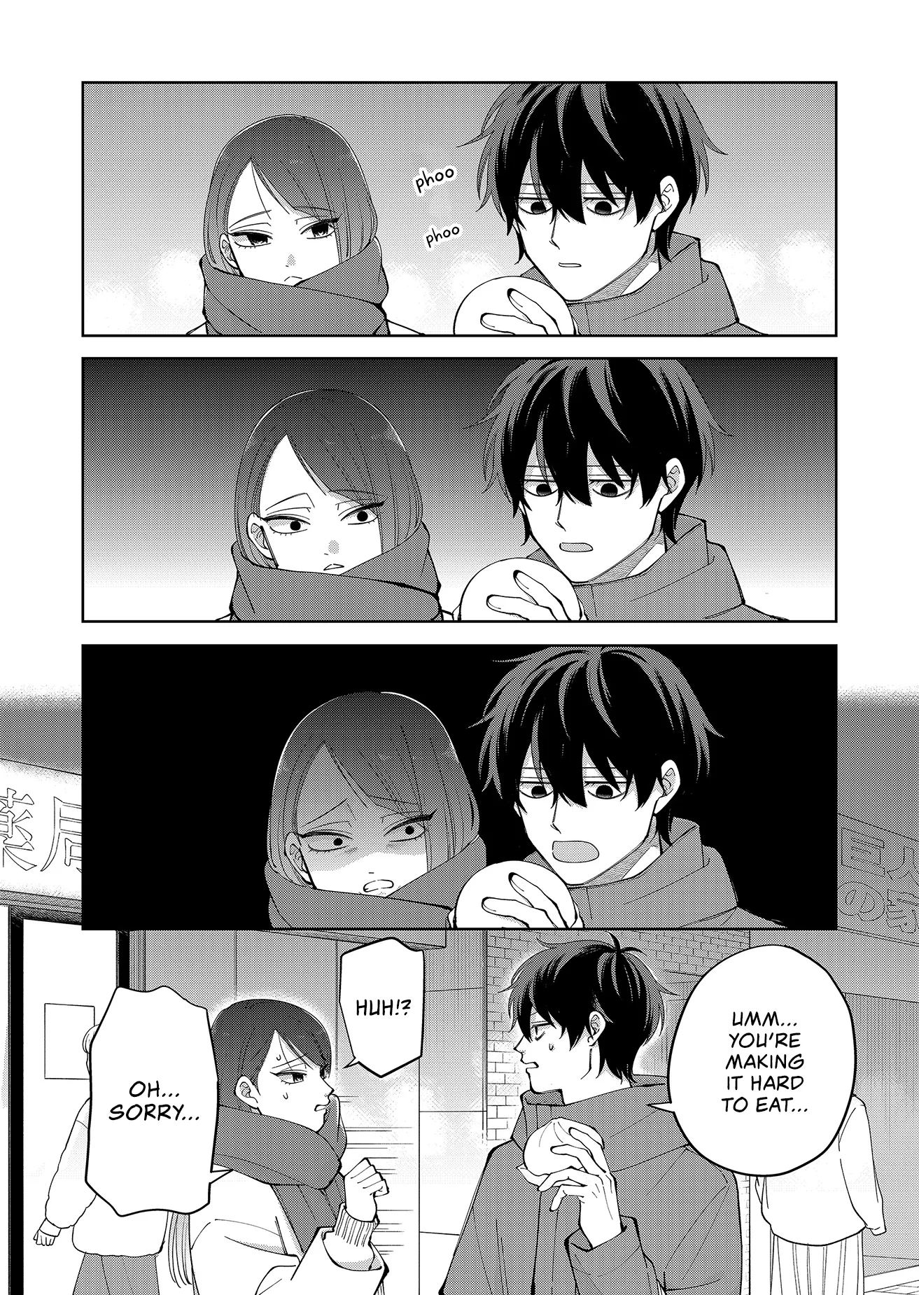 Haida silently stares while Kuroi tries to eat, getting uncomfortable.